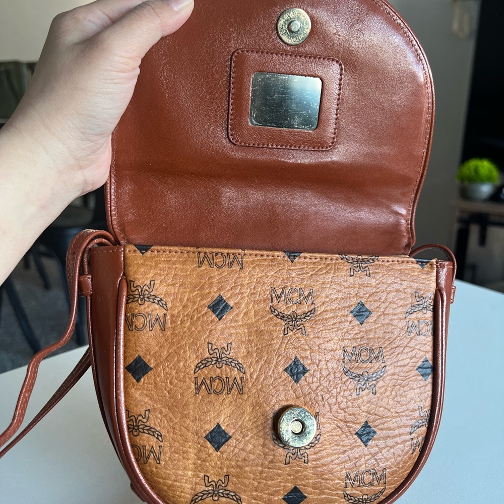 MCM Cognac Visetos Logo Crossbody Saddle Bag - Picture 7 of 10
